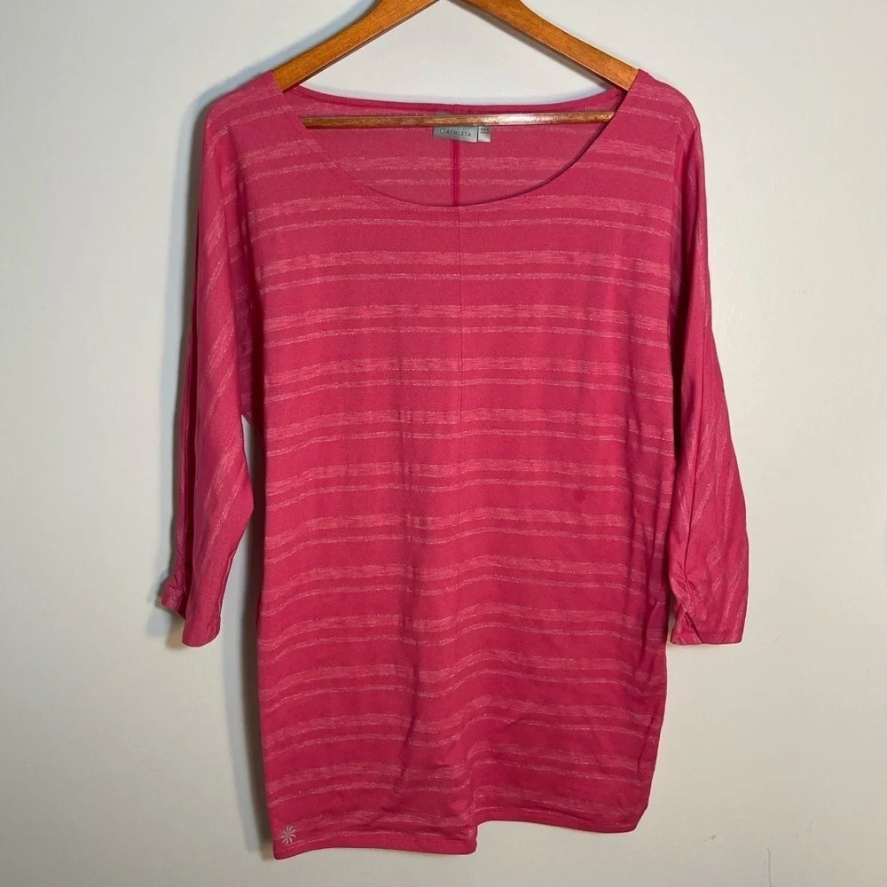 Athleta Pink Stripe Shirt 3/4 Sleeves- size M